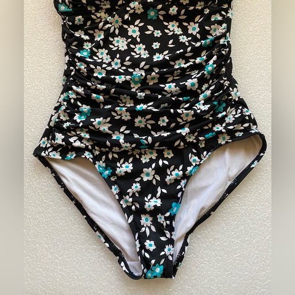 Anne Cole One Piece Shirred Front Floral Bandeau Swimsuit Size 6 - Picture 6 of 13
